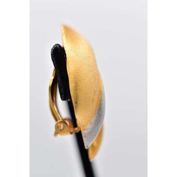 Lee Wolfe Vintage Clip On Earrings Brushed Gold Silver Satin Chunky Signed BinAV - Picture 8 of 12